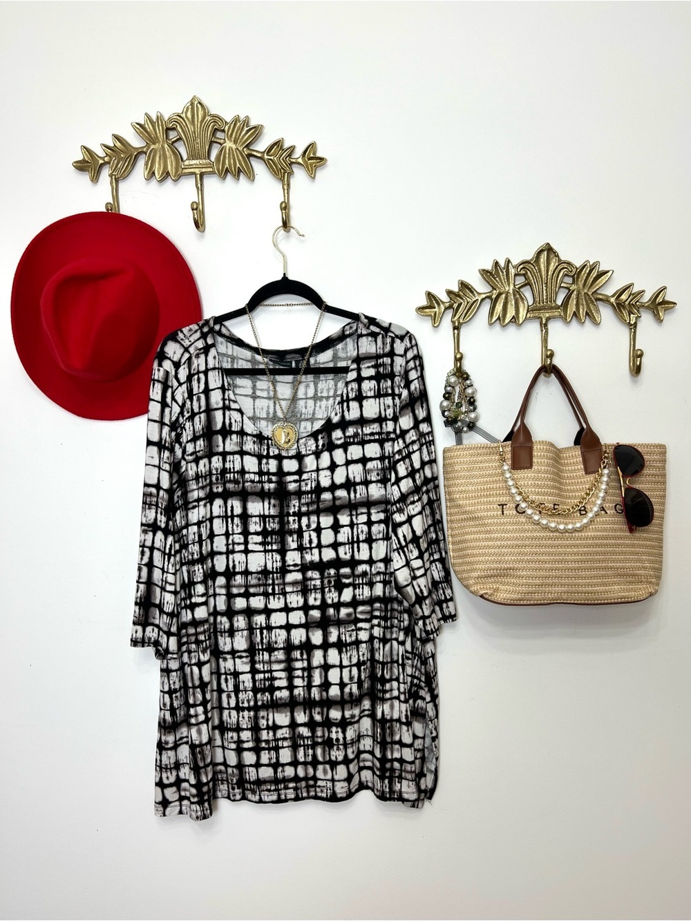 mercer & madison Black and White Grid Print Tunic